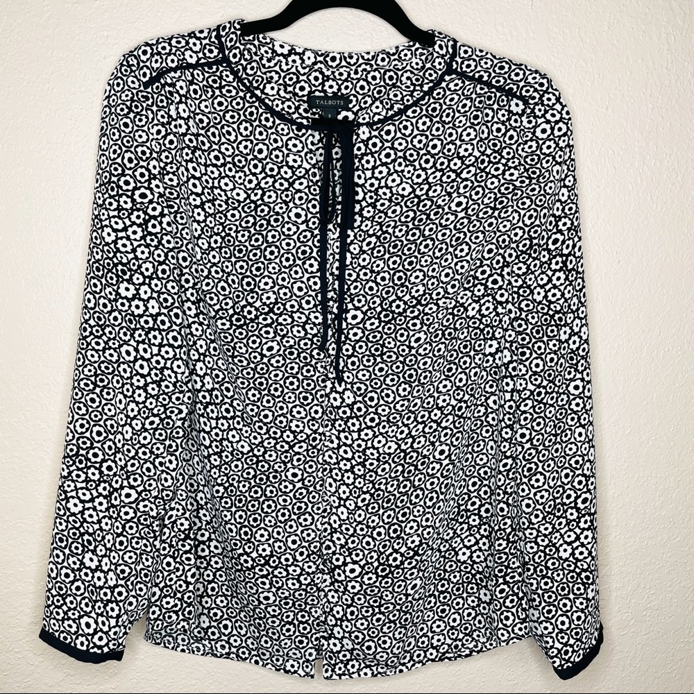 Talbots Floral Long Sleeve Front Tie Blouse S